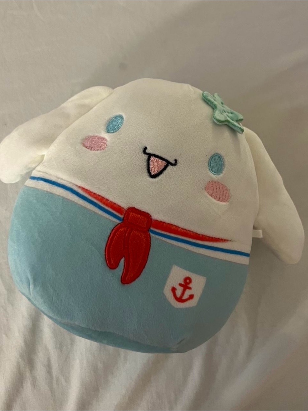 Squishmallows White and Light Blue Sailor Bunny with Red Scarf